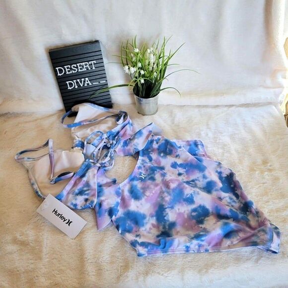 Hurley Womens One Piece Tie-Dye Purple S Bathing Suit  Cut-Out New - Picture 5 of 8